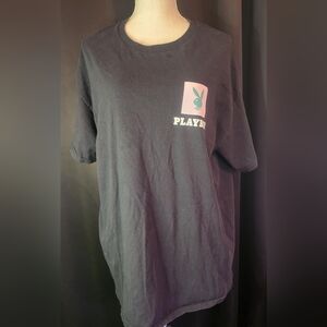 Playboy XL Pink Logo on Front Multicolor Color Block Logo On Back Black Tshirt